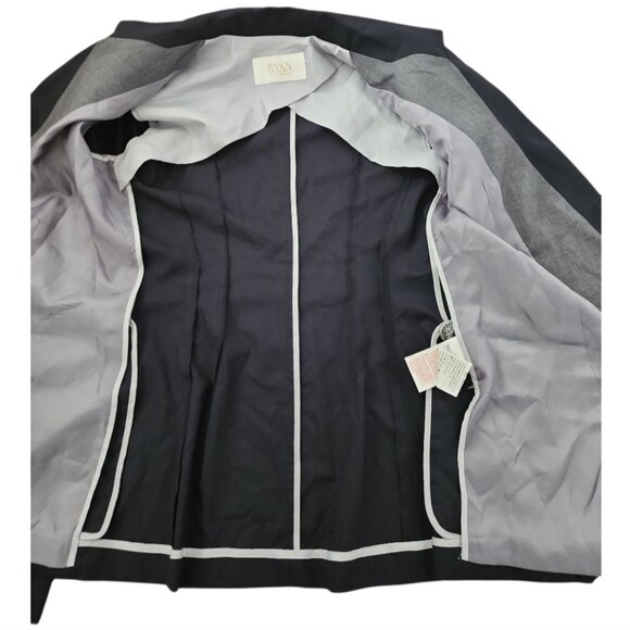 Ryan New York Blue Double-Breasted Blazer Jacket Sz 2 Lined Preppy Dark Academia - Picture 7 of 10